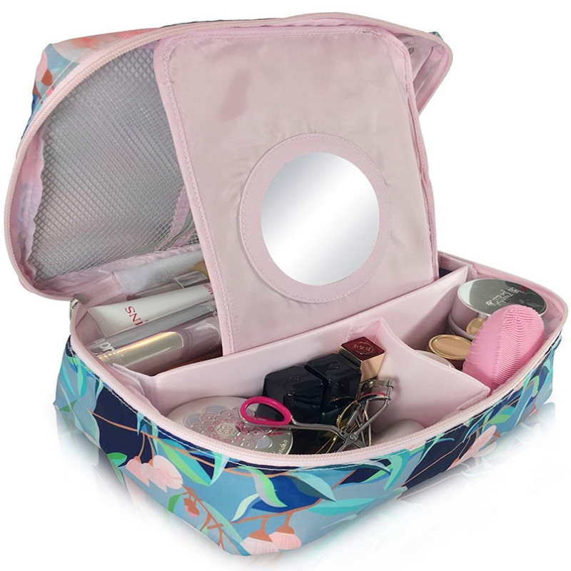 Portable Cosmetic Shaving Toiletry Beauty Mute Up Bag szervező tároló eltávolítható elosztóval és tükrökkel az utazási, üzleti, nyaralási és fürdőszoba háztartásban (Blue)